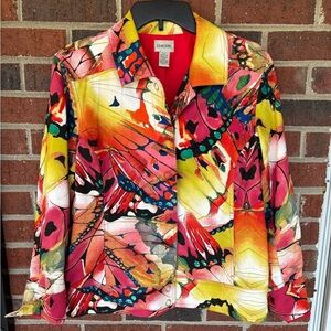 Chico’s women’s butterfly abstract print jacket size small 8 Fall casual cruise
